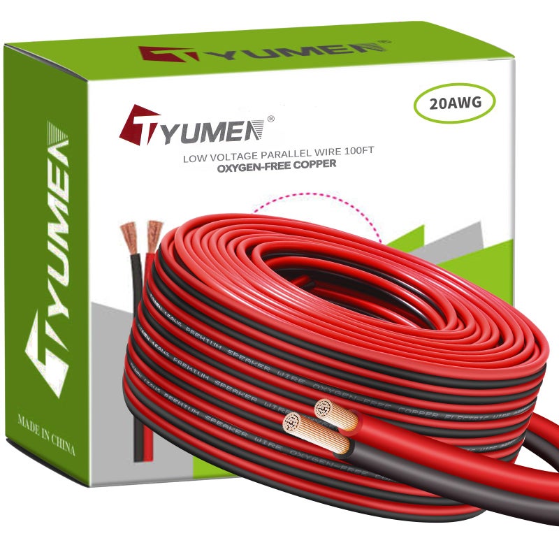 TYUMEN 100FT 20/2 Red Black Electrical Wire, 20 Gauge Pure Copper Wire Low Voltage LED Strips Extension Cord, 20AWG OFC 12V/24V DC Extension Cords for LED Strips Lamp Lighting, Hookup - Image 1